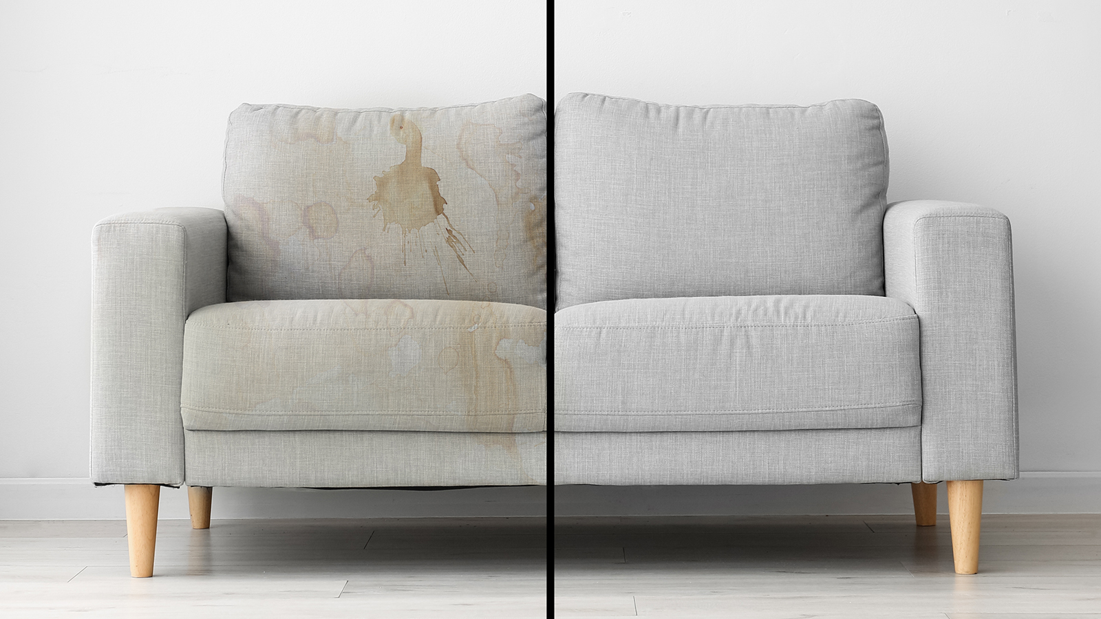 Sofa,Before,And,After,Dry-cleaning,In,Room Sofa before and after dry-cleaning in room